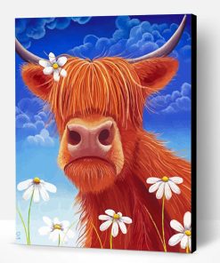 Highland Cow Art With Daisies Paint By Number