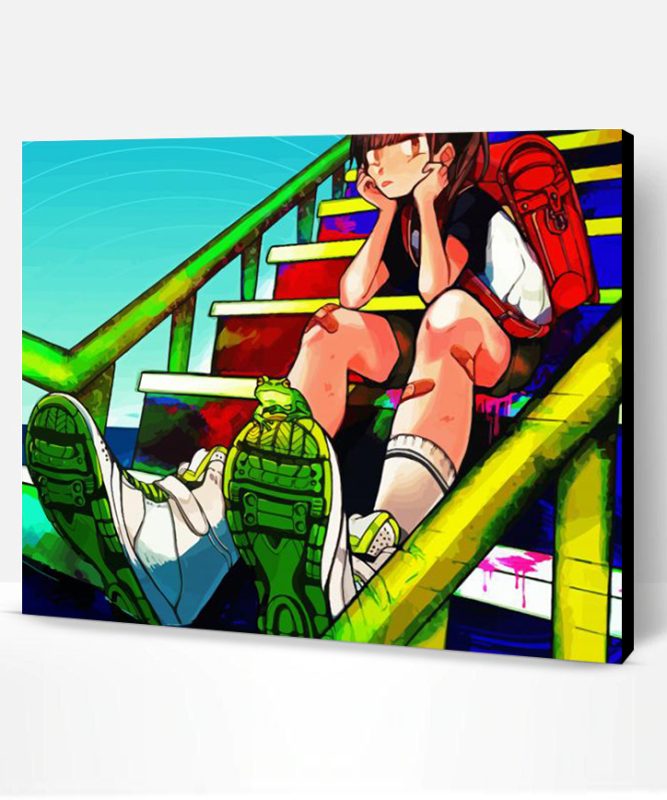 School Stairs Anime Girl Paint By Number