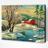 Snow Scene Farm Barn Woods Vintage Paint By Number