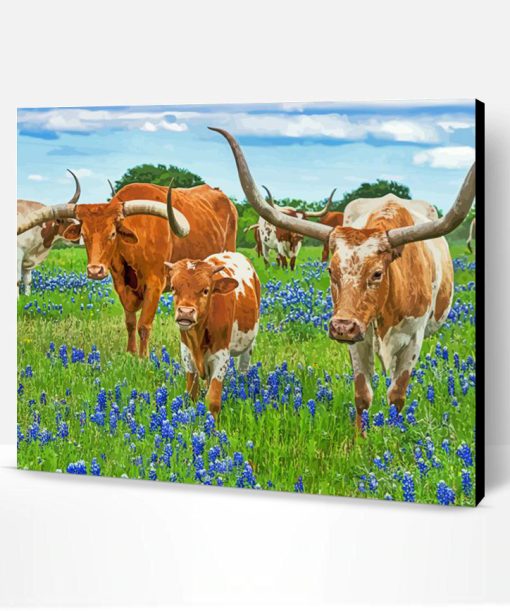 Texas Longhorns And Bluebonnets Paint By Number