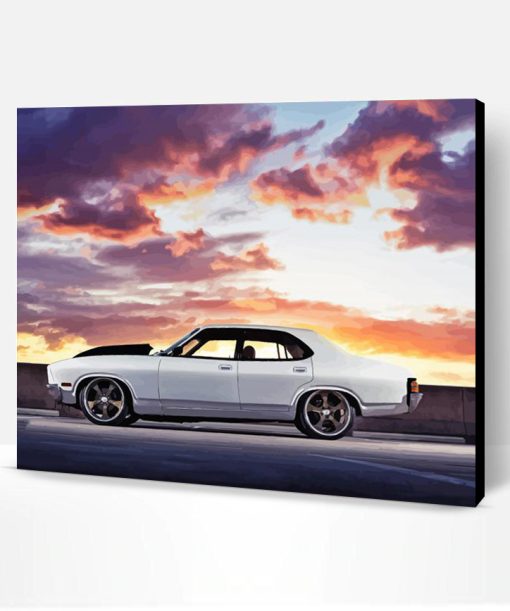 White Ford Falcon Car With Beautiful Sunset Paint By Number