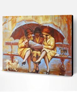 3 Women In Rain With Umbrellas Paint By Numbers