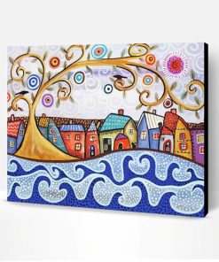 Abstract Village By Sea Art Paint By Number