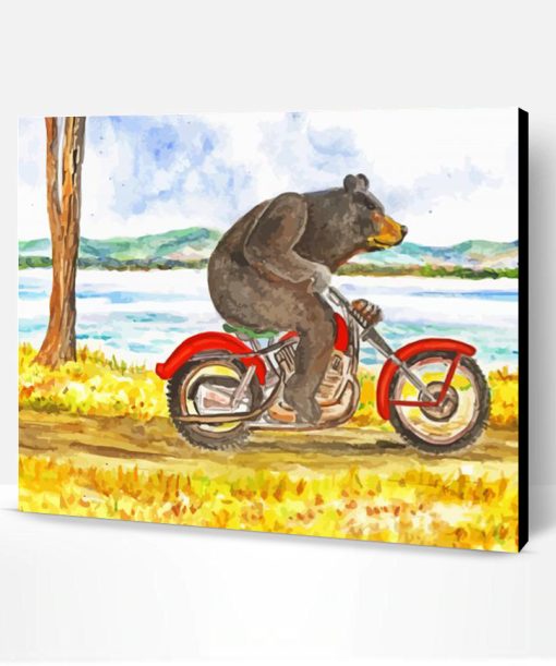 Aesthetic Bear on Motorcycle Art Paint By Numbers