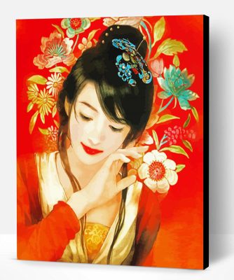 Asian Girl With Flowers Paint By Number