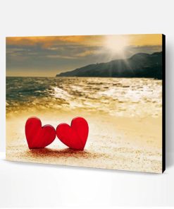 Beach With Red Hearts In Sand Paint By Number