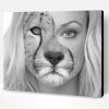 Black And White Half Lion Half Woman Paint By Numbers