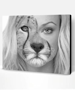 Black And White Half Lion Half Woman Paint By Numbers