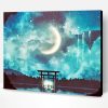Chinese Temple With Moon And Clouds Paint By Number