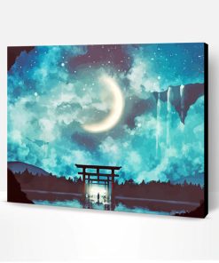 Chinese Temple With Moon And Clouds Paint By Number