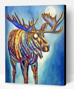 Colorful Moose And Moon Paint By Number