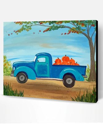 Fall With Blue Truck Art Paint By Number