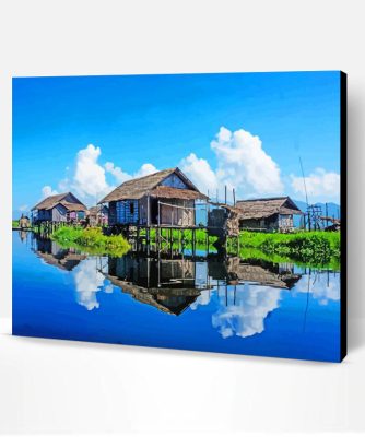 Floating Village Reflection Paint By Number