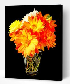 Flowers In Vase With Black Background Paint By Number