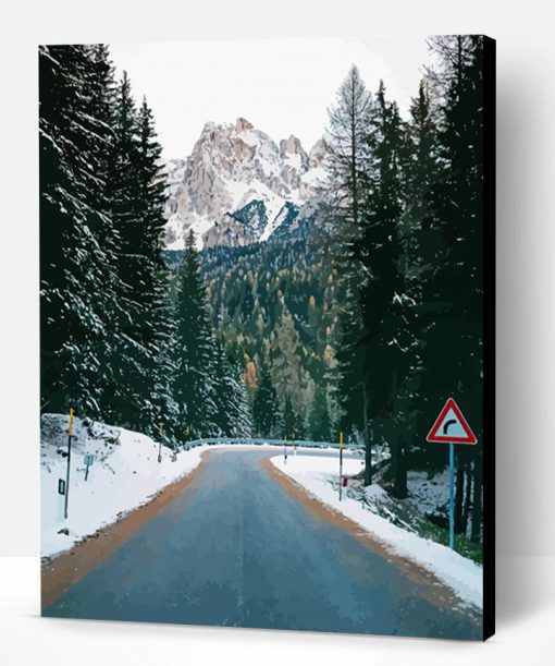 Forest Road To a Mountain in Winter Paint By Numbers