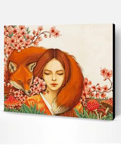 Girl With Foxes and Sakura Paint By Numbers
