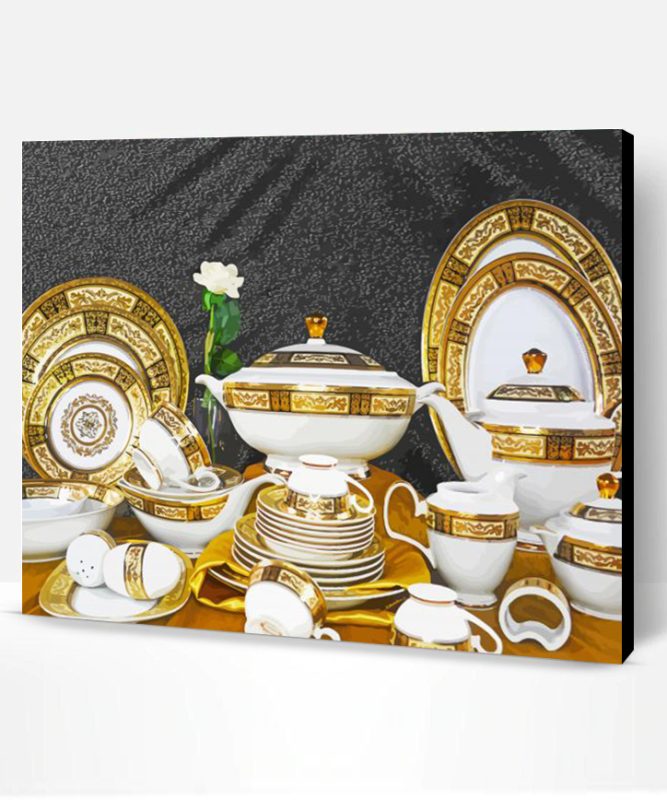 Gold And White Crockery Paint By Numbers