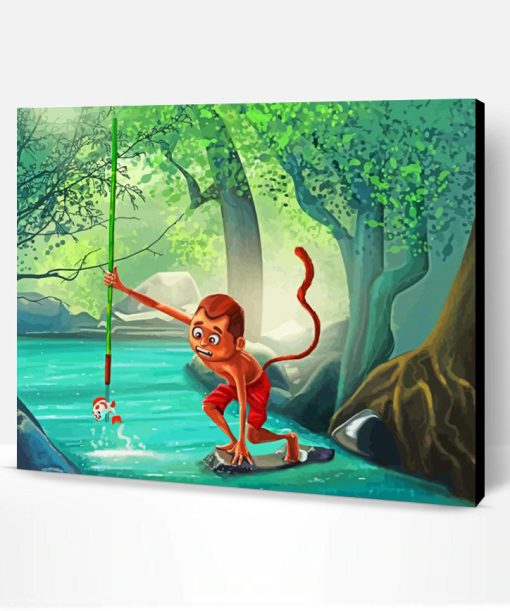 Jungle Monkey Boy Fishing Paint By Number