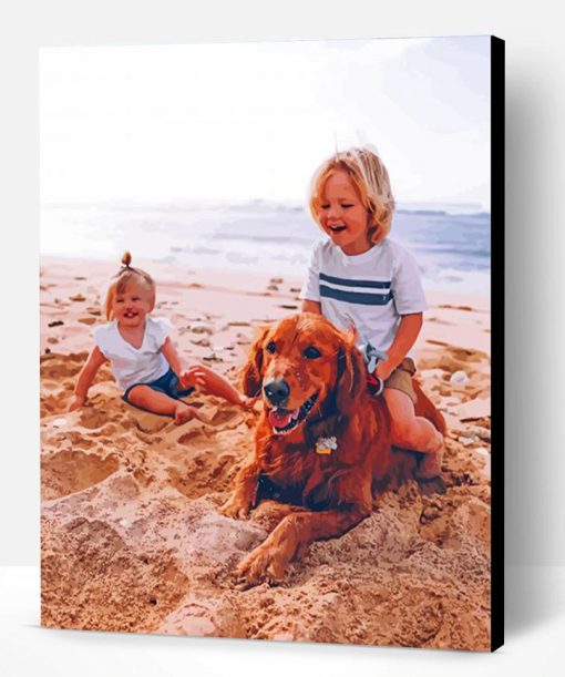 Kids On Beach With A Dog Paint By Number