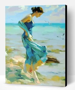 Lady In Blue At The Beach Art Paint By Numbers