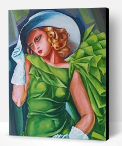 Lady in White Hat And Green Dress Paint By Numbers