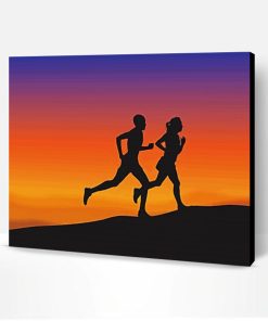 Man And Woman Trail Running Silhouette Paint By Number