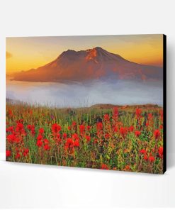 Mt St Helens With Red Poppies Paint By Number