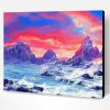 Pink Sunset With Mountain And Waves Art Paint By Number