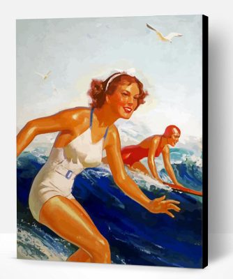 Retro Girl Surfing Paint By Number