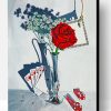 Single Rose In Vase And Cards Art Paint By Number