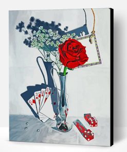 Single Rose In Vase And Cards Art Paint By Number