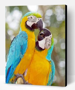 Two Parrots in Jungle Green With Blue Paint By Numbers