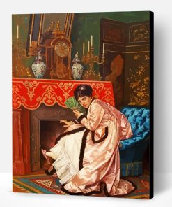 Woman Sitting In Front Of A Fireplace By Auguste Toulmouche Paint By Number