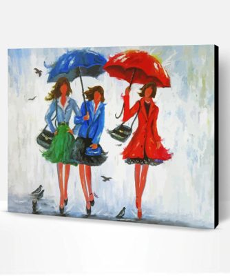 Aesthetic Three Woman Walking In The Rain Paint By Number