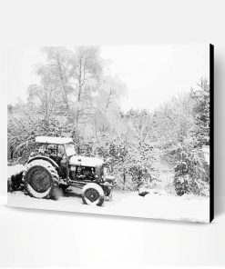 Black Tractor In Snow Paint By Number