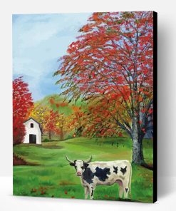 Black And White Cows Fall Scene Art Paint By Numbers