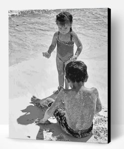 Black And White Kids On The Beach Paint By Number