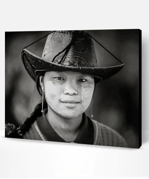 Black And White Lady In Cowboy Hat Paint By Number