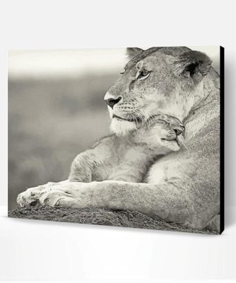 Black And White Lioness And Cub Paint By Number