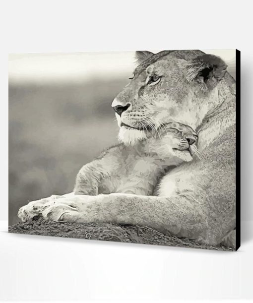 Black And White Lioness And Cub Paint By Number