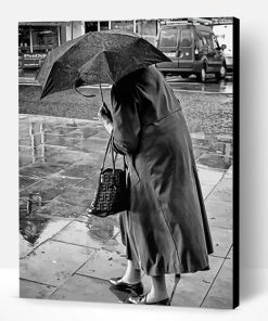 Black And White Old Woman In Rain Paint By Number