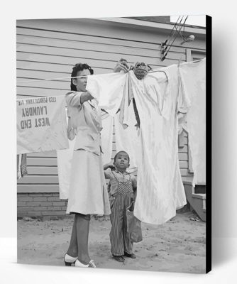 Black And White Women Hanging Laundry Paint By Number