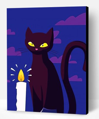 Black Cat And Candle Illustration Paint By Number