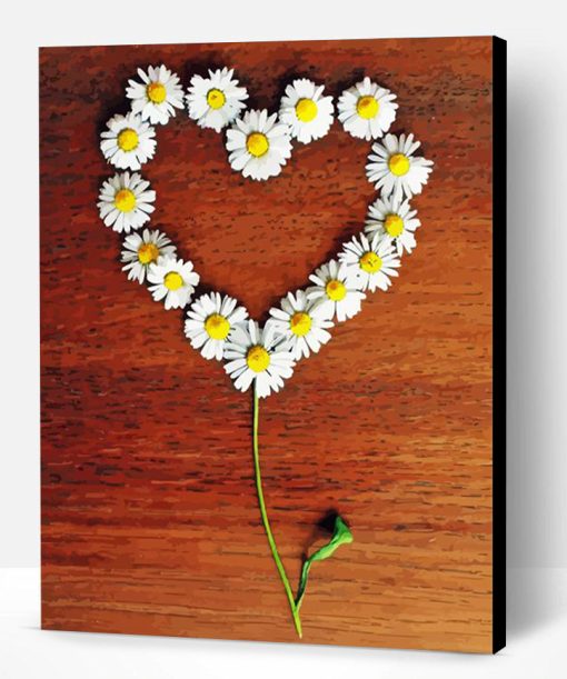 Daisy Flowers In Heart Shape Paint By Number