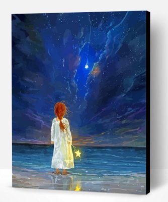 Girl Looking Out To Sea At Night Paint By Number