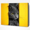 Grey Cat Yellow Wall Paint By Number