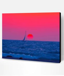 Pink Sunset With Boat Paint By Number