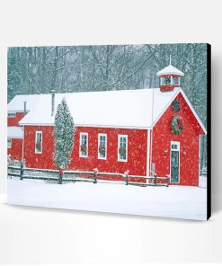 Red Barn With Snow Paint By Number