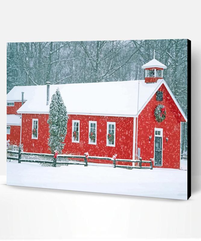Red Barn With Snow Paint By Number
