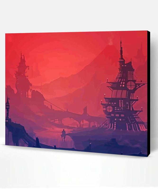 Red Steampunk Landscape Building Paint By Numbers